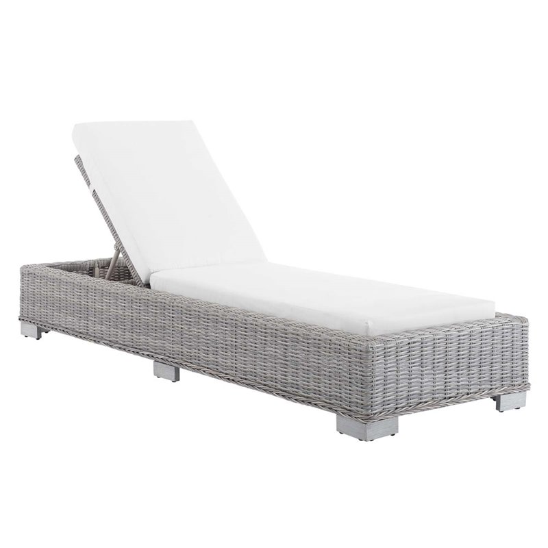 Modway Conway Modern Rattan & Fabric Patio Chaise Lounge in Light Gray/White