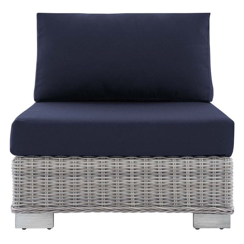 Modway Conway Modern Rattan & Fabric Outdoor Armless Chair in Light Gray/Navy