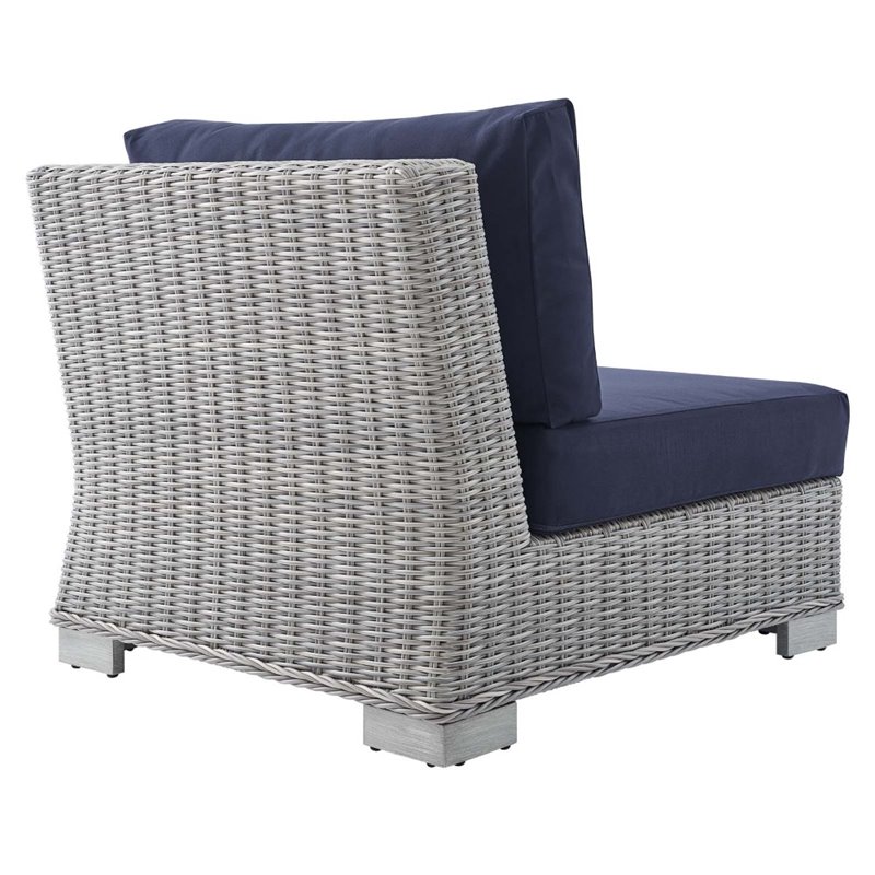 Modway Conway Modern Rattan & Fabric Outdoor Armless Chair in Light Gray/Navy