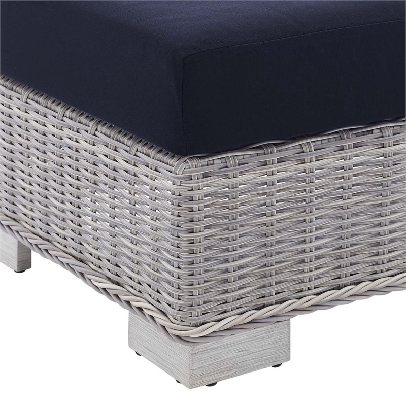 Modway Conway Modern Rattan & Fabric Outdoor Armless Chair in Light Gray/Navy