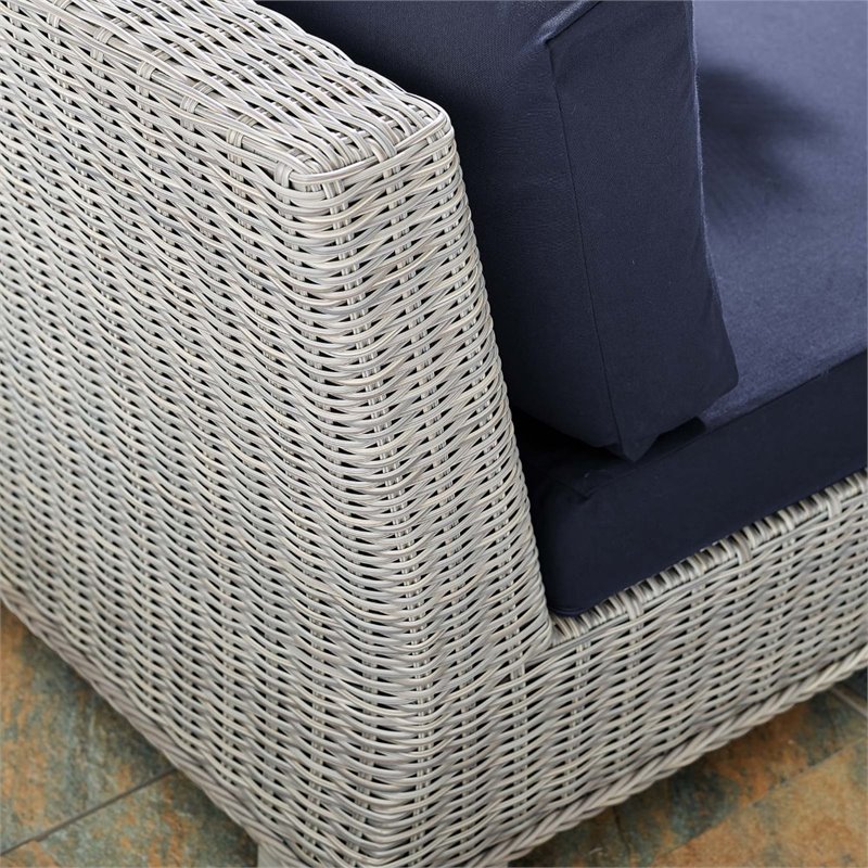 Modway Conway Modern Rattan & Fabric Outdoor Armless Chair in Light Gray/Navy
