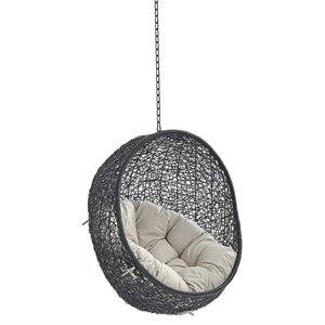 modway encase swing outdoor patio lounge chair without stand - black/beige
