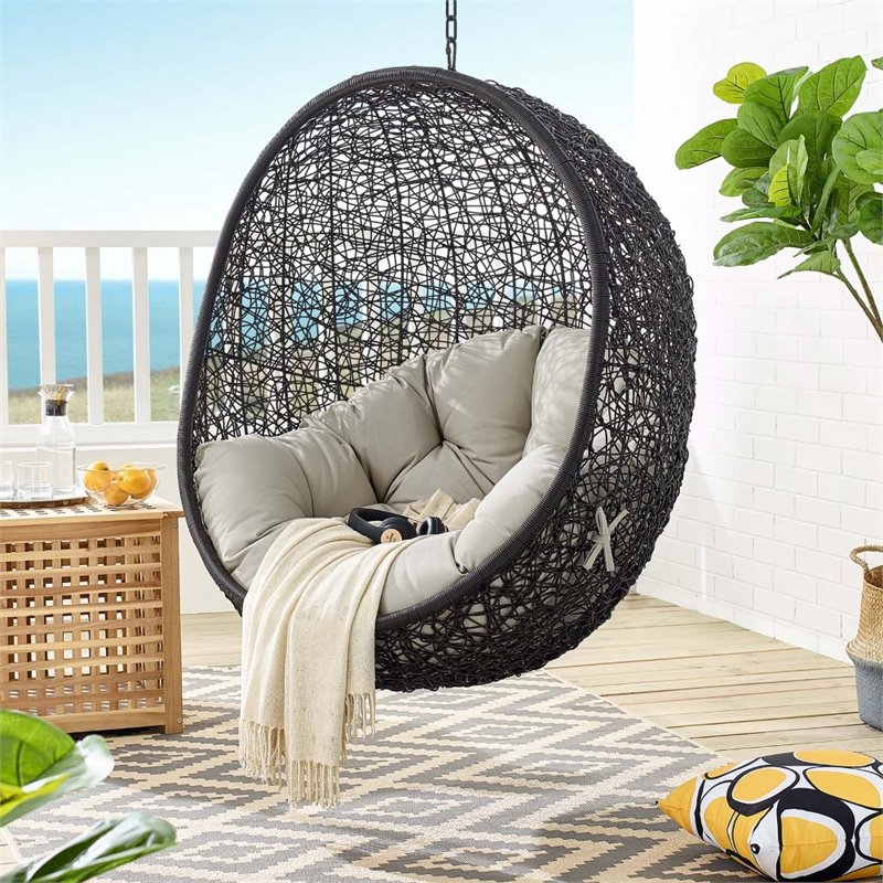 Modway Encase Swing Outdoor Patio Lounge Chair without Stand in Black/Beige