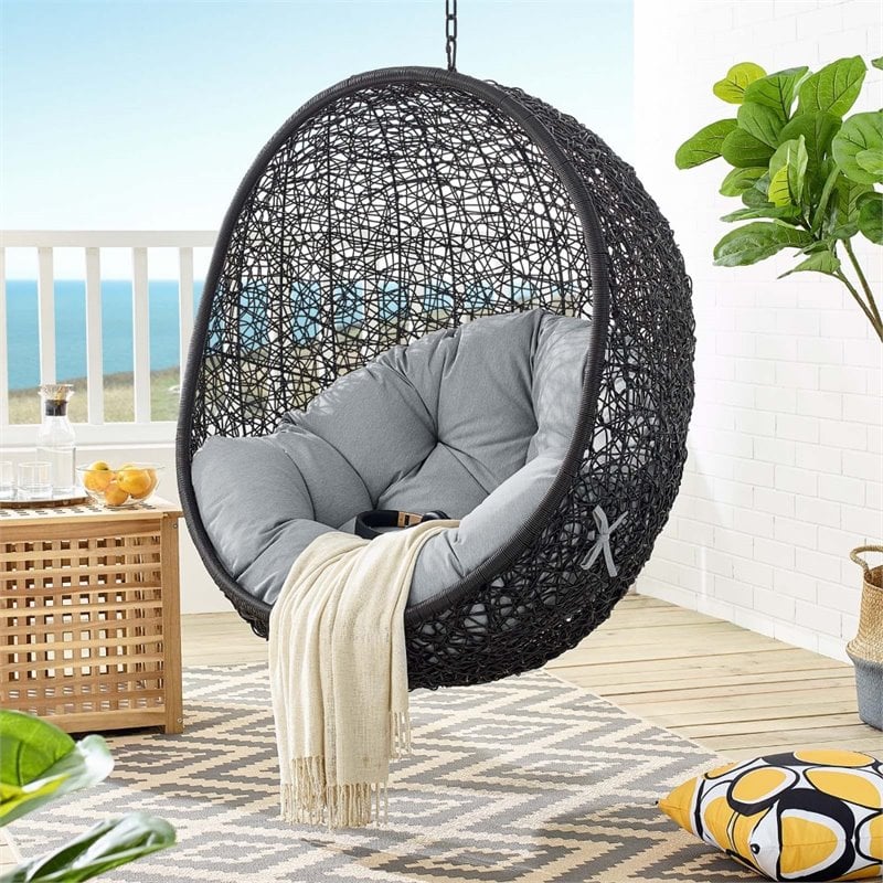 Modway Encase Swing Outdoor Patio Lounge Chair without Stand in Black/Gray