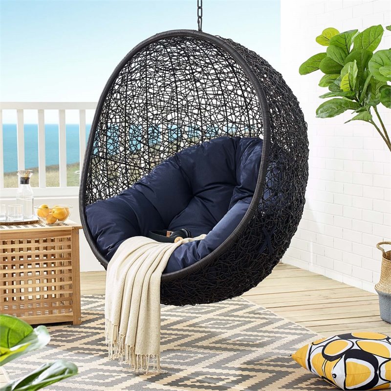 Modway Encase Swing Outdoor Patio Lounge Chair without Stand in Black/Navy