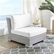 Modway Conway Modern Rattan & Fabric Outdoor Armless Chair in Light Gray/White
