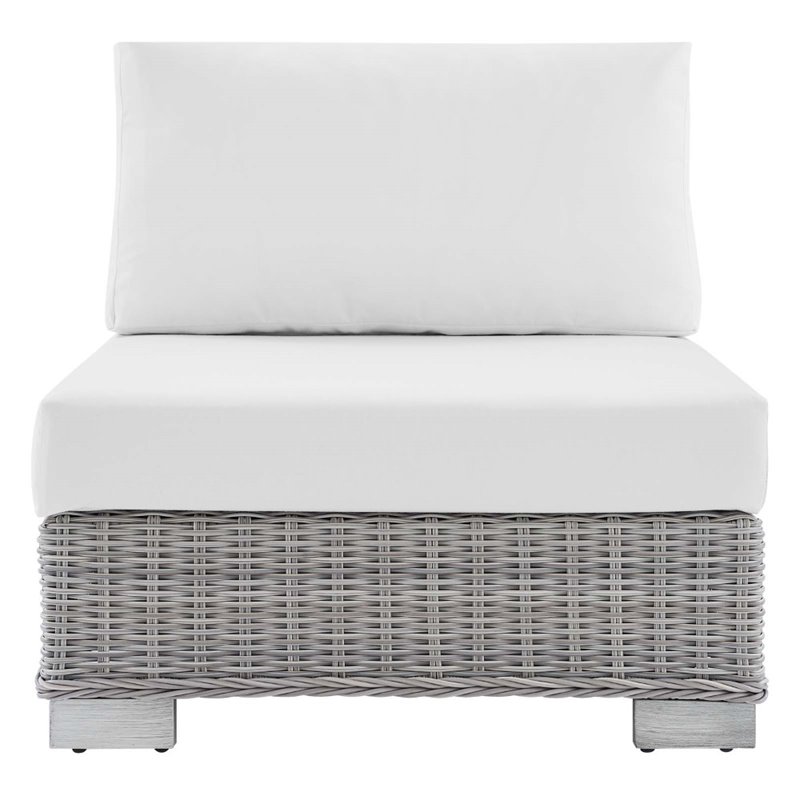 Modway Conway Modern Rattan & Fabric Outdoor Armless Chair in Light Gray/White