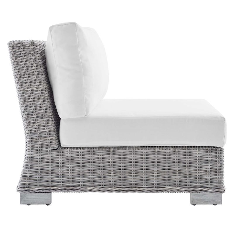Modway Conway Modern Rattan & Fabric Outdoor Armless Chair in Light Gray/White