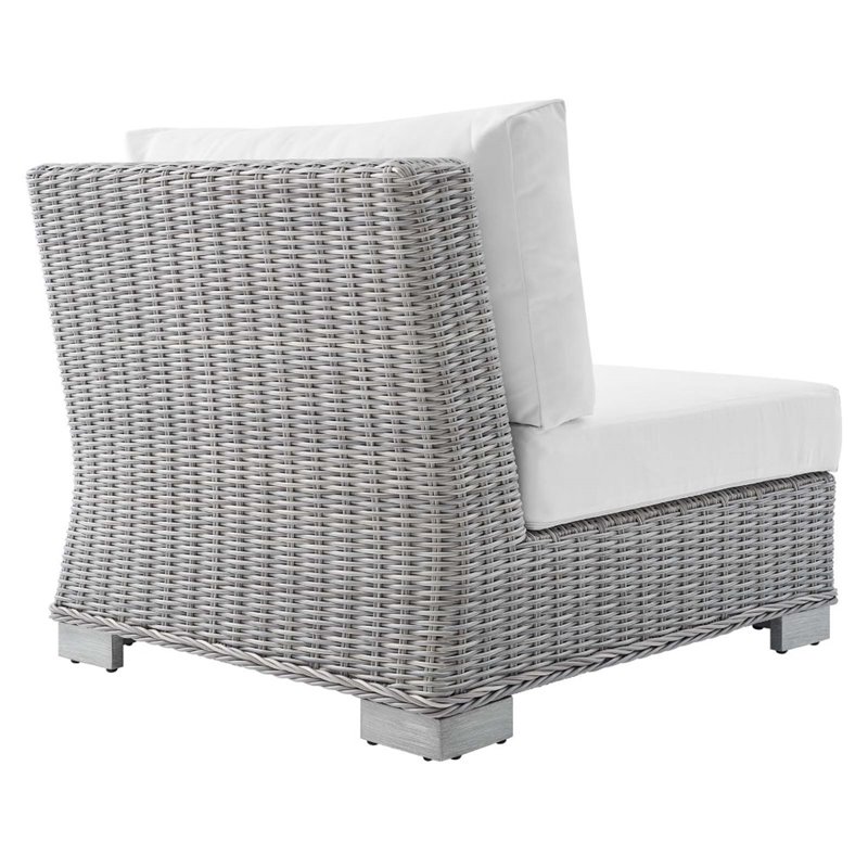 Modway Conway Modern Rattan & Fabric Outdoor Armless Chair in Light Gray/White