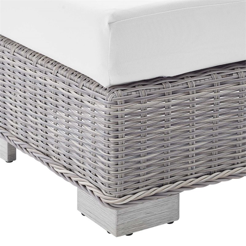 Modway Conway Modern Rattan & Fabric Outdoor Armless Chair in Light Gray/White