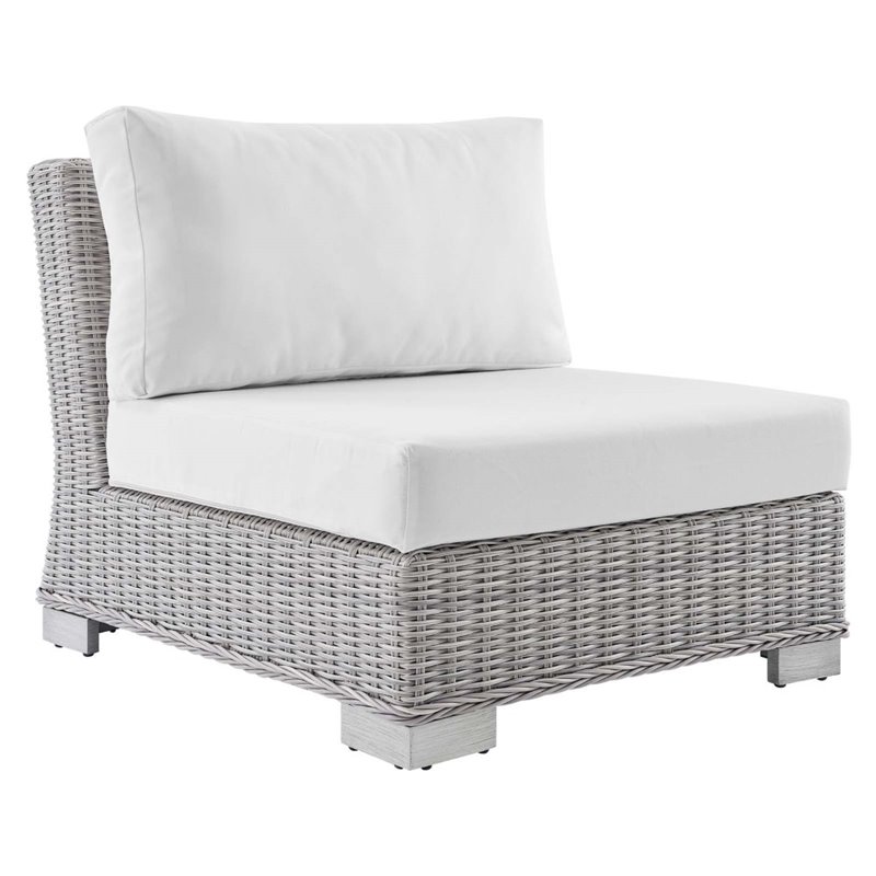 Modway Conway Modern Rattan & Fabric Outdoor Armless Chair in Light Gray/White