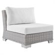 Modway Conway Modern Rattan & Fabric Outdoor Armless Chair in Light Gray/White