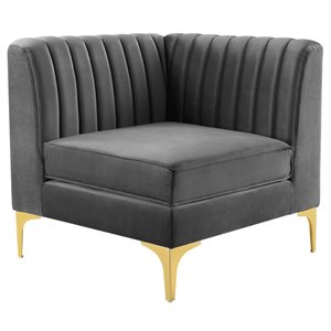 Modway Triumph Modern Channel Tufted Performance Velvet Corner Chair in Gray