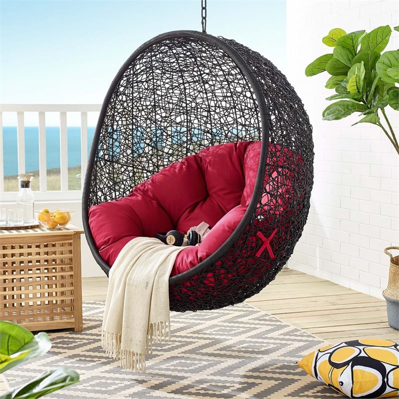 Modway Encase Swing Outdoor Patio Lounge Chair without Stand in Black/Red