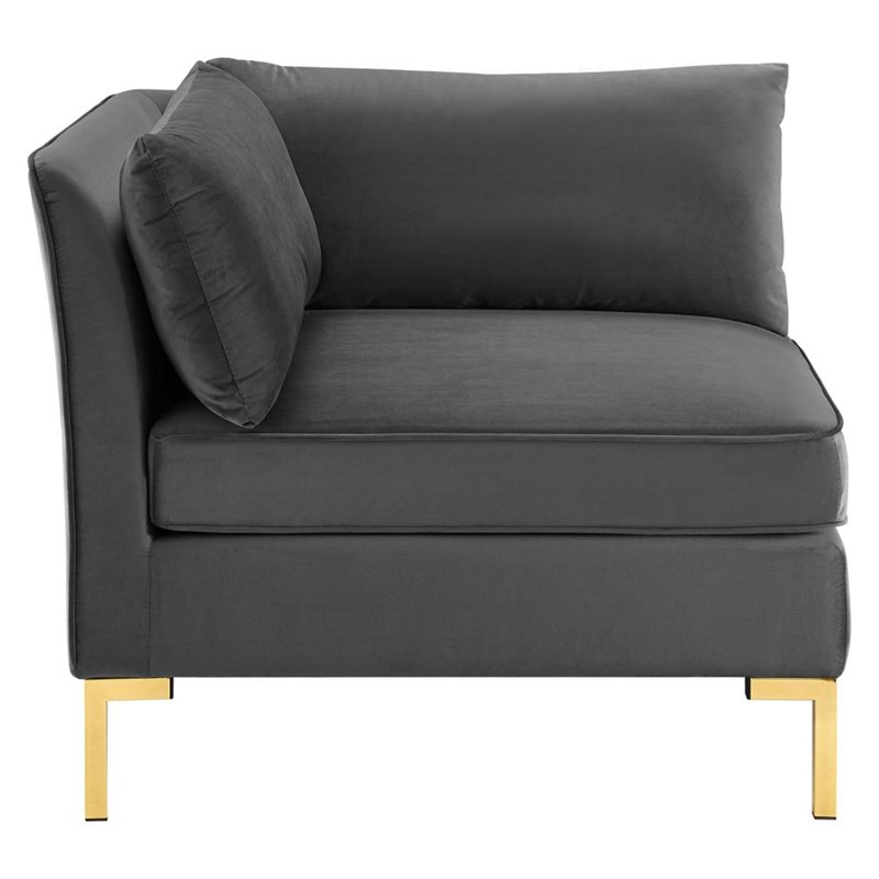 Modway Ardent Modern Performance Velvet Corner Chair in Gray/Gold
