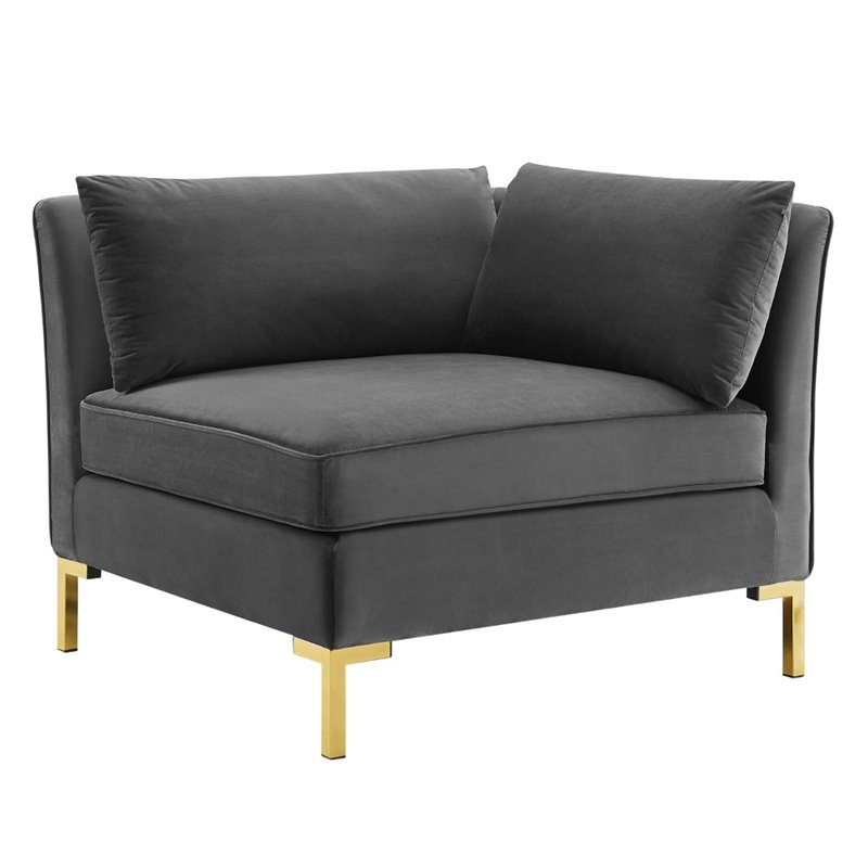 Modway Ardent Modern Performance Velvet Corner Chair in Gray/Gold