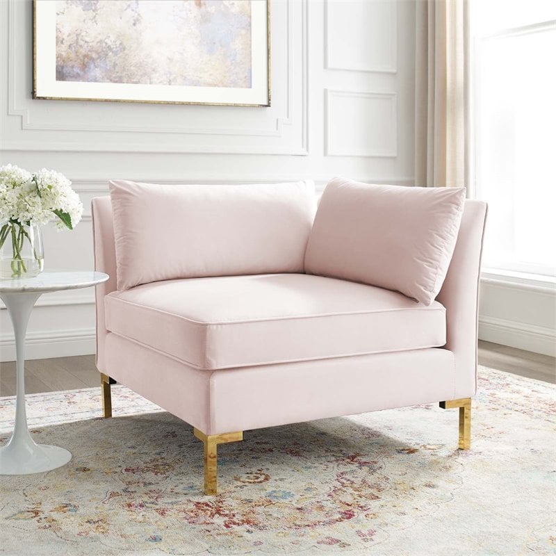 Modway Ardent Modern Performance Velvet Corner Chair in Pink/Gold