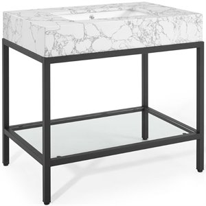 Modway Kingsley 36&quot Modern Artificial Marble Bathroom Vanity in Black/White