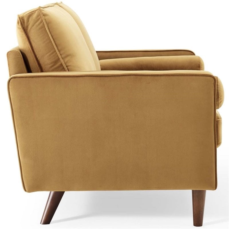 Modway Valour Modern Performance Velvet Loveseat in Cognac Brown/Walnut
