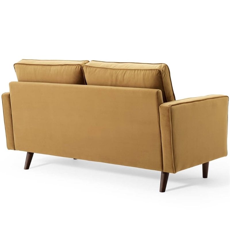 Modway Valour Modern Performance Velvet Loveseat in Cognac Brown/Walnut