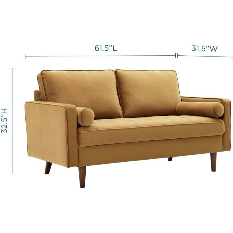 Modway Valour Modern Performance Velvet Loveseat in Cognac Brown/Walnut