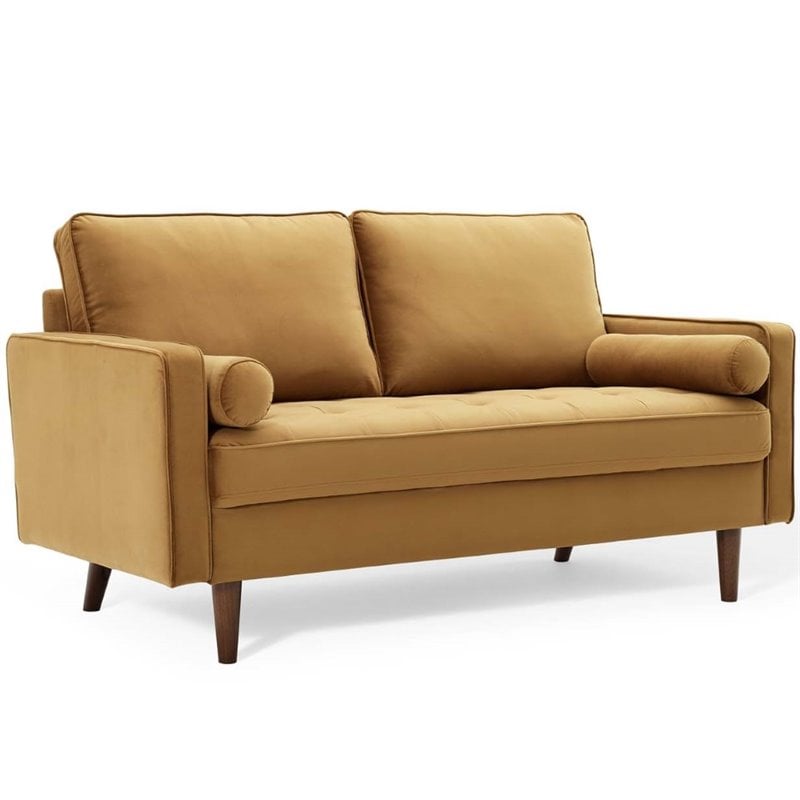 Modway Valour Modern Performance Velvet Loveseat in Cognac Brown/Walnut