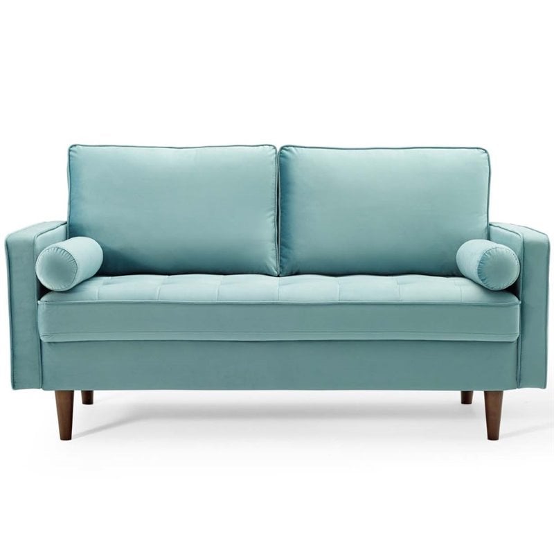 Modway Valour Modern Performance Velvet Loveseat in Mint Green/Walnut