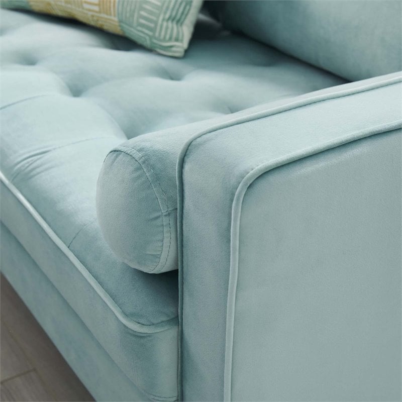 Modway Valour Modern Performance Velvet Loveseat in Mint Green/Walnut