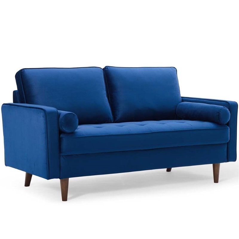 Modway Valour Modern Performance Velvet Loveseat in Navy/Walnut
