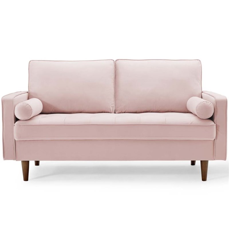 Modway Valour Modern Performance Velvet Loveseat in Pink/Walnut