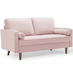 Modway Valour Modern Performance Velvet Loveseat in Pink/Walnut