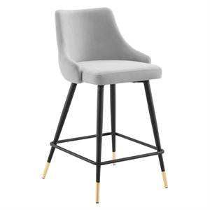 Modway Adorn 25.5&quot Modern Style Performance Velvet Counter Stool in Light Gray