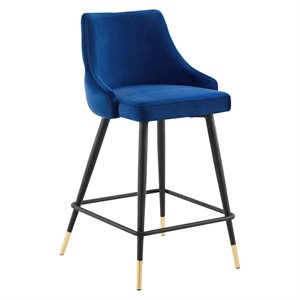 Modway Adorn 25.5&quot Modern Style Performance Velvet Counter Stool in Navy