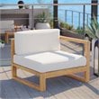 Modway Upland Modern Solid Teak Wood Outdoor Right-Arm Chair in Natural/White