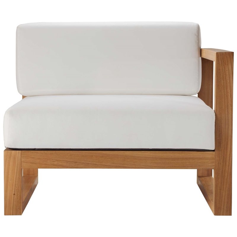 Modway Upland Modern Solid Teak Wood Outdoor Right-Arm Chair in Natural/White