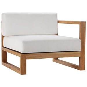 Modway Upland Modern Solid Teak Wood Outdoor Right-Arm Chair in Natural/White