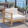Modway Upland Modern Solid Teak Wood Outdoor Left-Arm Chair in Natural/White