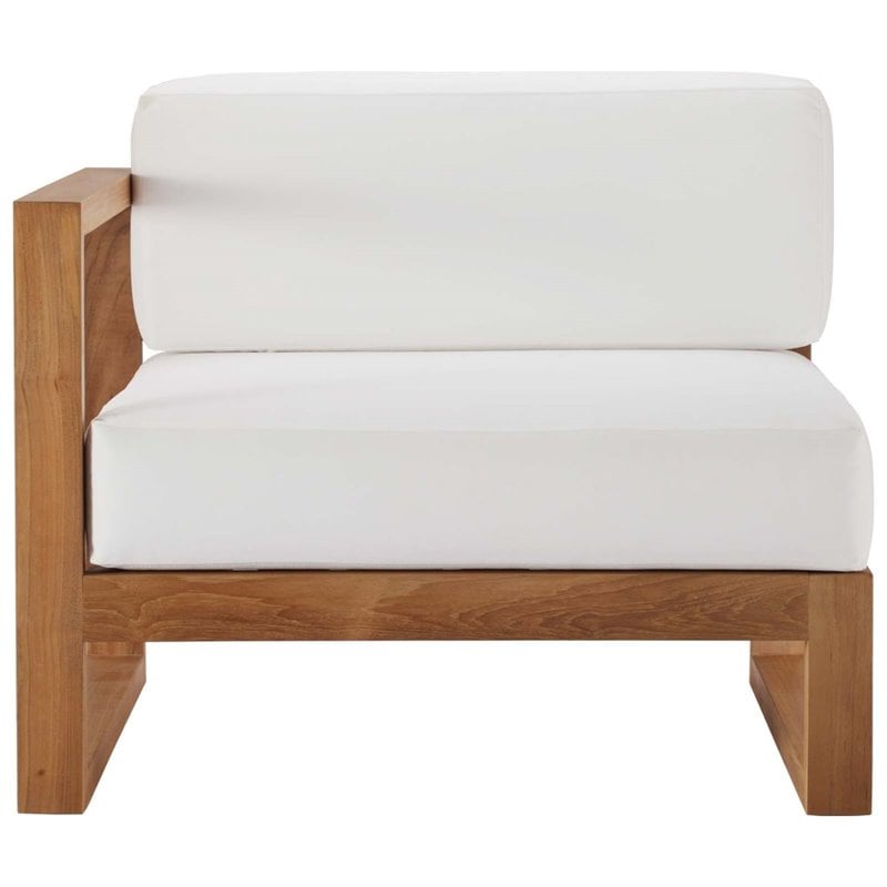 Modway Upland Modern Solid Teak Wood Outdoor Left-Arm Chair in Natural/White
