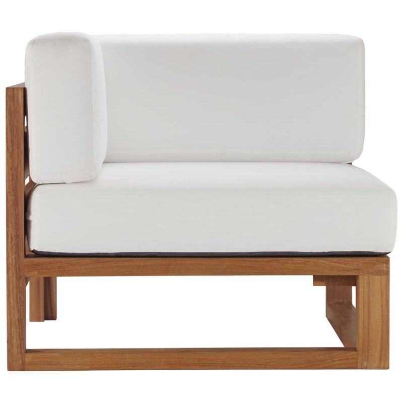 Modway Upland Modern Solid Teak Wood Outdoor Corner Chair in Natural/White