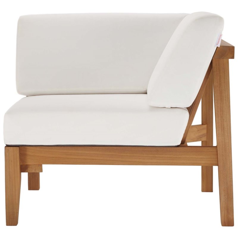 Modway Bayport Modern Solid Wood Outdoor Corner Chair in White & Natural