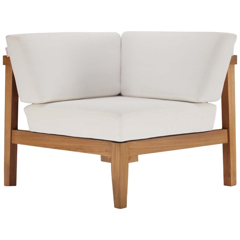 Modway Bayport Modern Solid Wood Outdoor Corner Chair in White & Natural