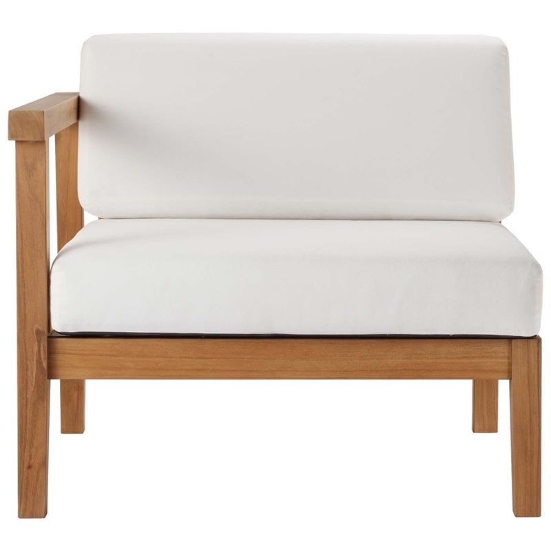 Modway Bayport Modern Solid Wood Outdoor Left-Arm Chair in White & Natural