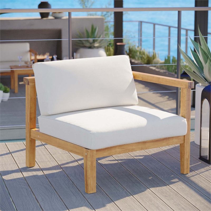 Modway Bayport Modern Solid Wood Outdoor Right-Arm Chair in White & Natural