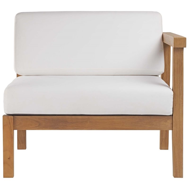 Modway Bayport Modern Solid Wood Outdoor Right-Arm Chair in White & Natural