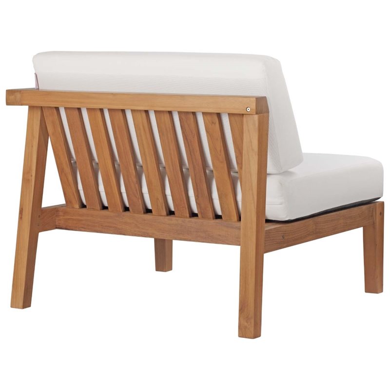 Modway Bayport Modern Solid Wood Outdoor Right-Arm Chair in White & Natural