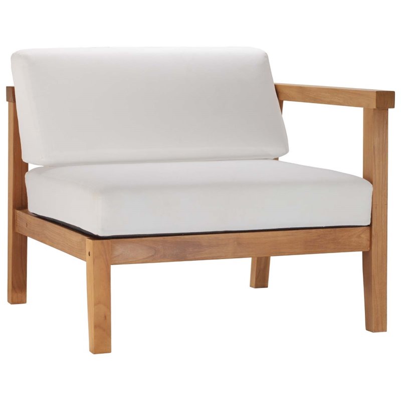 Modway Bayport Modern Solid Wood Outdoor Right-Arm Chair in White & Natural