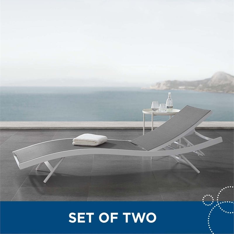 Modway Glimpse Modern Aluminum Patio Chaise Lounge Chair in Gray (Set of 2)