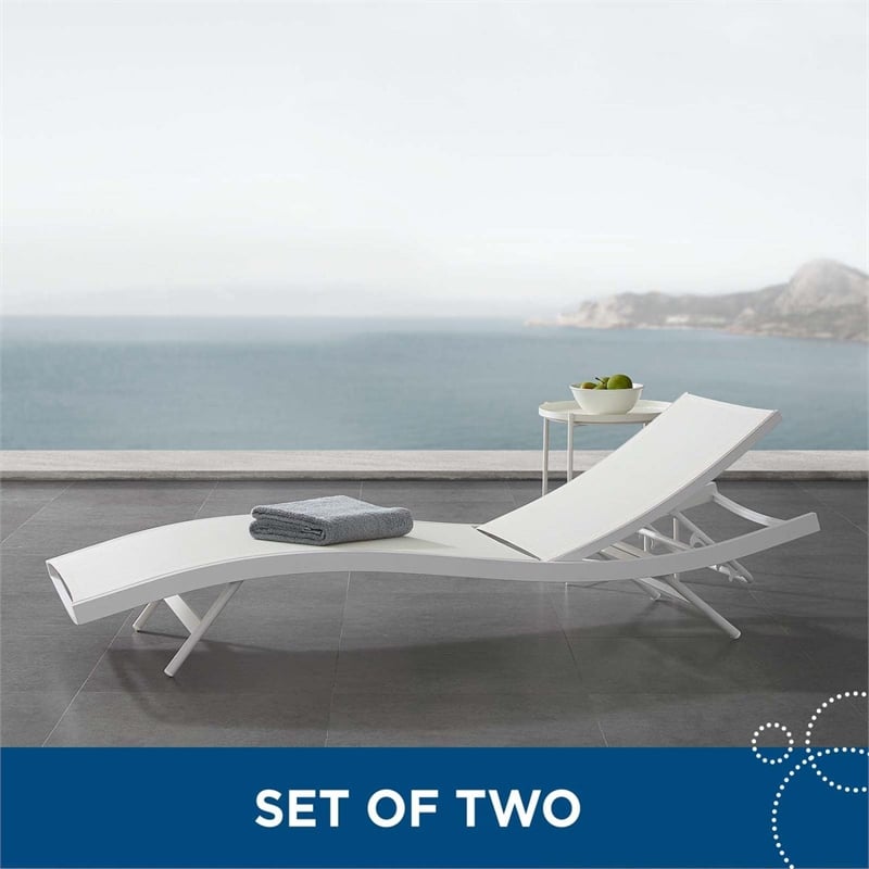 Modway Glimpse Modern Aluminum Patio Chaise Lounge Chair in White (Set of 2)