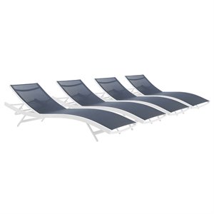 modway glimpse mesh aluminum patio chaise lounge in white and navy