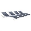 Modway Glimpse Modern Aluminum Patio Chaise Lounge Chair in Navy (Set of 4)
